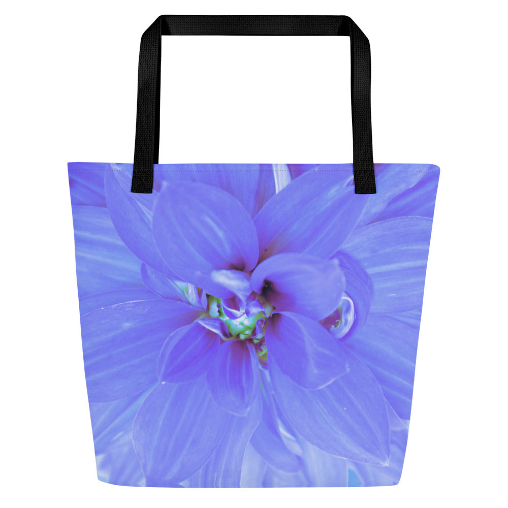 Flowery Indigo All-Over Print Large Tote Bag