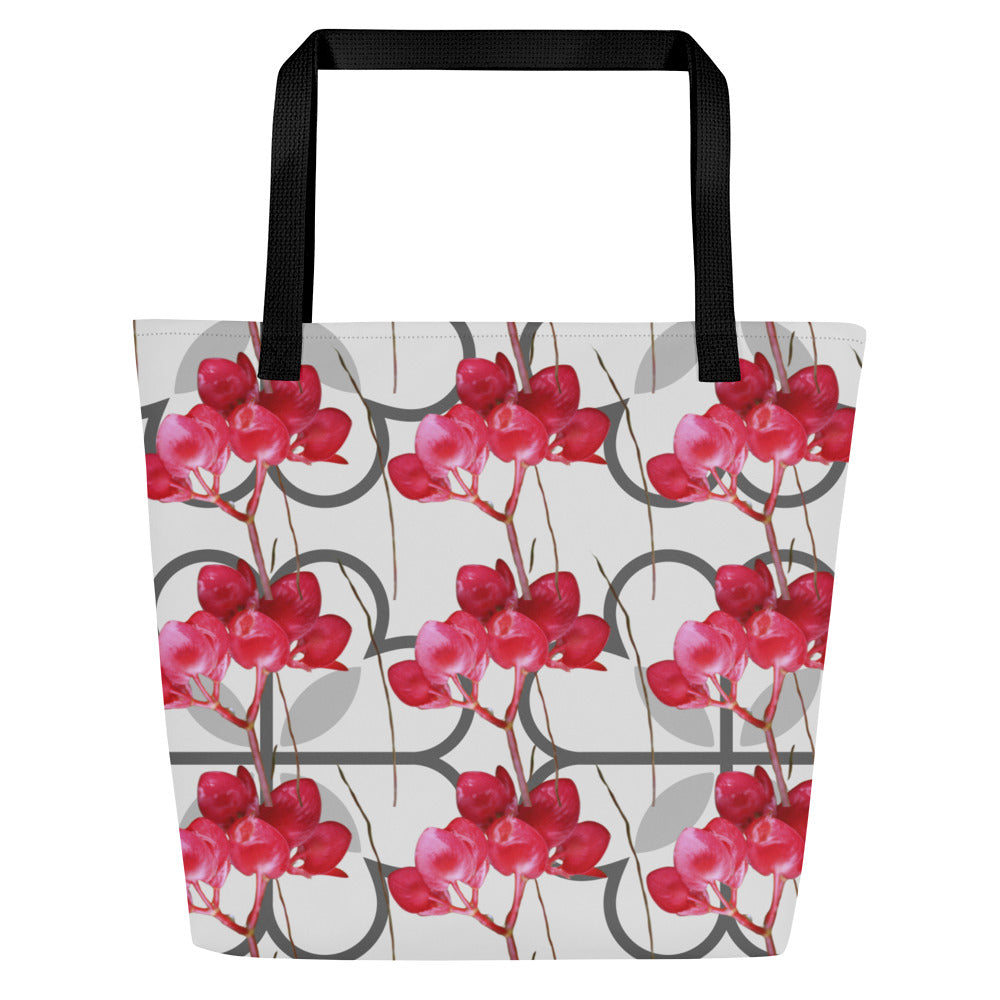 Flowery Heart All-Over Print Large Tote Bag