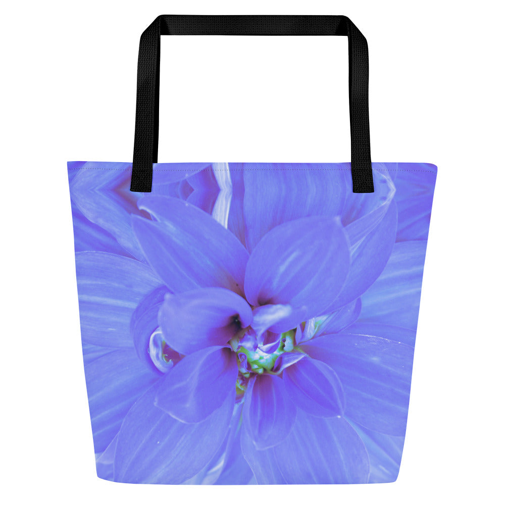 Flowery Indigo All-Over Print Large Tote Bag