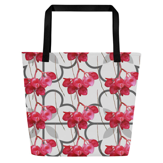 Flowery Heart All-Over Print Large Tote Bag