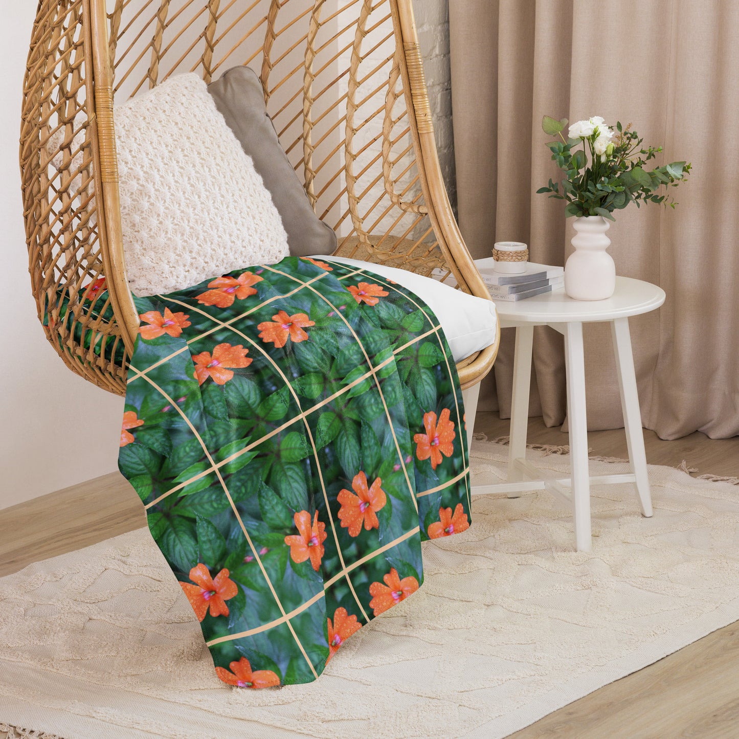 Orange Flower Sherpa blanket